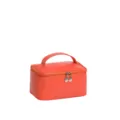 Vibrant orange PU leather cosmetic bag with quilted texture and double zippers. - Square Style (Cake Bag) / 21x13x12cm / Orange