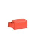Large orange PU leather waterproof cosmetic bag with ribbed texture and side handle - Clutch Style / 17x6x11.5cm / Orange