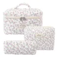 Quilted floral makeup bag set with purple flower pattern in soft cotton fabric - Purple Peacock Flower