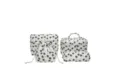 Quilted cotton 4-piece cosmetic bag set with black rose floral print on white background - Drawstring Bag / 12.5*13.5*19cm / Black Rose