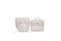 Travel quilted cosmetic bag 4-piece set featuring pink floral print on white cotton - Drawstring Bag / 12.5*13.5*19cm / Pink Rose