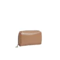 Stylish brown PU leather cosmetic storage bag with vertical quilted stitching details - Octagonal Style (Cake Bag) / 16x4x10cm / Khaki