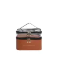 Zweistöckige transparente PVC und braune Leder Kosmetiktasche für Reisen mit Goldzippern - Hellbraun