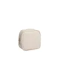 Beige waterproof PU leather makeup pouch with elegant vertical stitching details - Small Square / 12x5x12cm / Off White