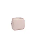 Elegant pink quilted PU leather makeup bag with vertical stitching for cosmetic storage - Small Square / 12x5x12cm / Pink
