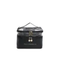 Zweilagige Reise-Kosmetiktasche aus schwarzem und klarem PVC mit goldener Hardware - Schwarz