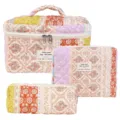 Quilted floral patchwork makeup bag set with large storage capacity for travel use - Contrast Color