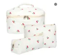 Quilted white cotton cosmetic bag set with cherry pattern for travel storage - Big Cherry