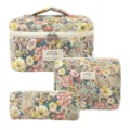 3-piece quilted cotton floral cosmetic bag set including vanity case and pouches - Nanzhi Flower