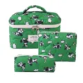 Green quilted cotton cosmetic bag set featuring cute cartoon dog patterns for travel - Green Dog