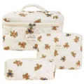 Three-piece quilted cotton makeup bag set featuring cute teddy bear prints and zip closure - Mama Bear Style