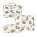 Floral quilted cotton cosmetic bag three-piece set featuring cute cat illustrations - Cat