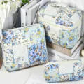Set of three blue floral quilted cotton cosmetic bags with a delicate patchwork design - Polka Dot Elm Floral