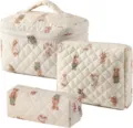 Quilted cotton cosmetic bag set with cute teddy bear print for travel organizer - Cute Bears