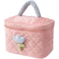 Charming pink quilted corduroy cosmetic bag featuring a cute blue tulip flower decoration - L / Dusty Pink