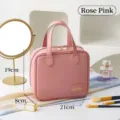 Rose pink waterproof square toiletry bag with handle and size dimensions - Square Face Style / 21x8x19cm / Rose Pink