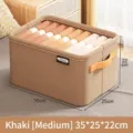 Medium khaki foldable fabric clothes storage bin box with side handles 35x25x22cm - Steel Frame Style (1 Pack) / Medium (35x25x22cm) / Khaki