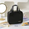 Large capacity black waterproof square cosmetic bag with handle for travel, 21x19x8cm - Square Face Style / 21x8x19cm / Crystal Black