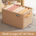 Large khaki foldable fabric storage box for wardrobe organization, 42x28x25cm size - Steel Frame Style (1 Pack) / Large (42x28x25cm) / Khaki