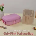 High-quality pink EVA travel makeup bag set with detachable brush organizer board - With Makeup Brush Plate / Girl Pink