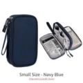 Sac de rangement bleu marine double couche pour accessoires numériques et câbles 19x11x5,5 cm - Petit 2 Niveaux / Bleu marine