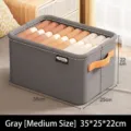 Medium gray striped foldable fabric storage box for clothes organizer size 35x25x22cm - Steel Frame Style (1 Pack) / Medium (35x25x22cm) / Gray