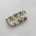Detail view of daisy embroidery on literary style canvas makeup pouch with Sozakka tag - Pencil Case / 19x7.5x4cm / Beige
