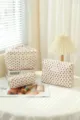 Cream white quilted cotton makeup bag set featuring a cute red strawberry print pattern - Pencil Case / 19x8x6cm / Strawberry