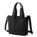 Large capacity minimalist black canvas tote bag with adjustable shoulder strap - Crossbody Style / Black / L