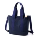 Minimalist Japanese style navy blue canvas tote bag with strap for daily commute - Crossbody Style / Dark Blue / L