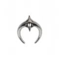 Macro detail view of polished silver-tone stainless steel crescent star brooch pin - Steel