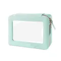 Dettaglio beauty case in PU verde menta con finestra trasparente e cerniera in oro rosa - Verde