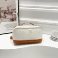 Große wasserdichte Reise-Kosmetiktasche aus PU-Leder in Weiß und Braun Ausführung - 26x13x13cm / Normales Weiß