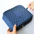 Navy blue polka dot travel makeup bag with large capacity waterproof storage - Navy Blue Polka Dot