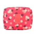 Pink floral travel makeup bag with waterproof material and large capacity storage. - Watermelon Red Flower