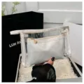 Portable two-piece clear PVC and white checkered cosmetic pouch set for travel - Two-Piece Set / Cream