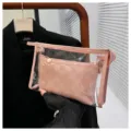 Stylish pink two-piece PVC travel cosmetic bag set with a checkered inner pouch - Two-Piece Set / Sakura Pink