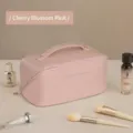 Large portable waterproof cosmetic bag in elegant cherry blossom pink leather finish - Accordion Pillow Sakura Pink / Customizable Logo