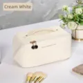 Cream white waterproof large travel cosmetic bag with ribbed texture and gold zipper - Roman Column Creamy White / Customizable Logo