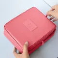 Large capacity coral pink waterproof travel cosmetic organizer bag with zipper closure - Watermelon red