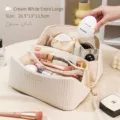 Extra large cream white pleated cosmetic travel bag with organized multi-compartments - Italian Creamy White XL / Customizable Logo
