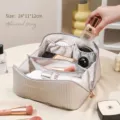 Large grey travel makeup bag with multiple compartments and gold zipper - Italian Advanced Grey / Customizable Logo