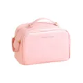 Élégante trousse à maquillage rose en cuir PU avec poignée et jolis clous dorés. - Style à Double Fermeture Éclair / Rose
