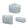 Floral cotton makeup bag set with blue flower patterns and chenille letter C patch - Pencil Case / 19x8x6cm / White with Blue Floral (Letter C)