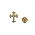Gold mini cross brooch pin with heart crystal detail for fashion clothing accessories. - Classic Cross with Heart (Style 03) / Gold