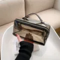High-quality transparent brown travel cosmetic bag with large capacity and handle - Black