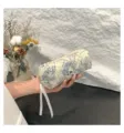 Large capacity quilted cotton floral cosmetic bag with elegant blue line flower patterns - S / 19x7x6cm / Deep Blue Flower