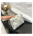 Blue floral quilted cotton makeup bag with ribbon zipper pulls for travel storage organizer - M / 25x18x7cm / Dark Blue Flowers