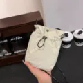 Bolso minimalista de lona crema para móvil con cordón y correa para el hombro - 12*18*4 / Urbano Minimalista (7.17-H.) / Blanco Roto