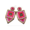 Pendientes de cuentas hechos a mano con un diseño bohemio geométrico colorido - Estilo de escudo geométrico / Multicolor